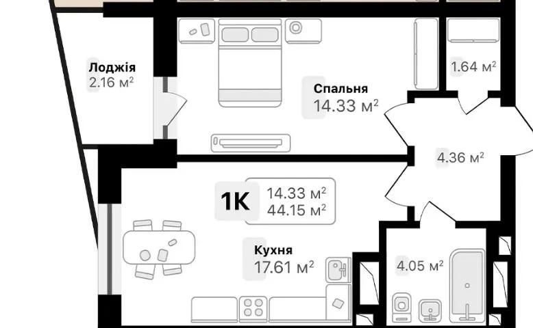 продаж 1-к квартири новобудова ЖК Auroom Solar, 44.15м2, буд