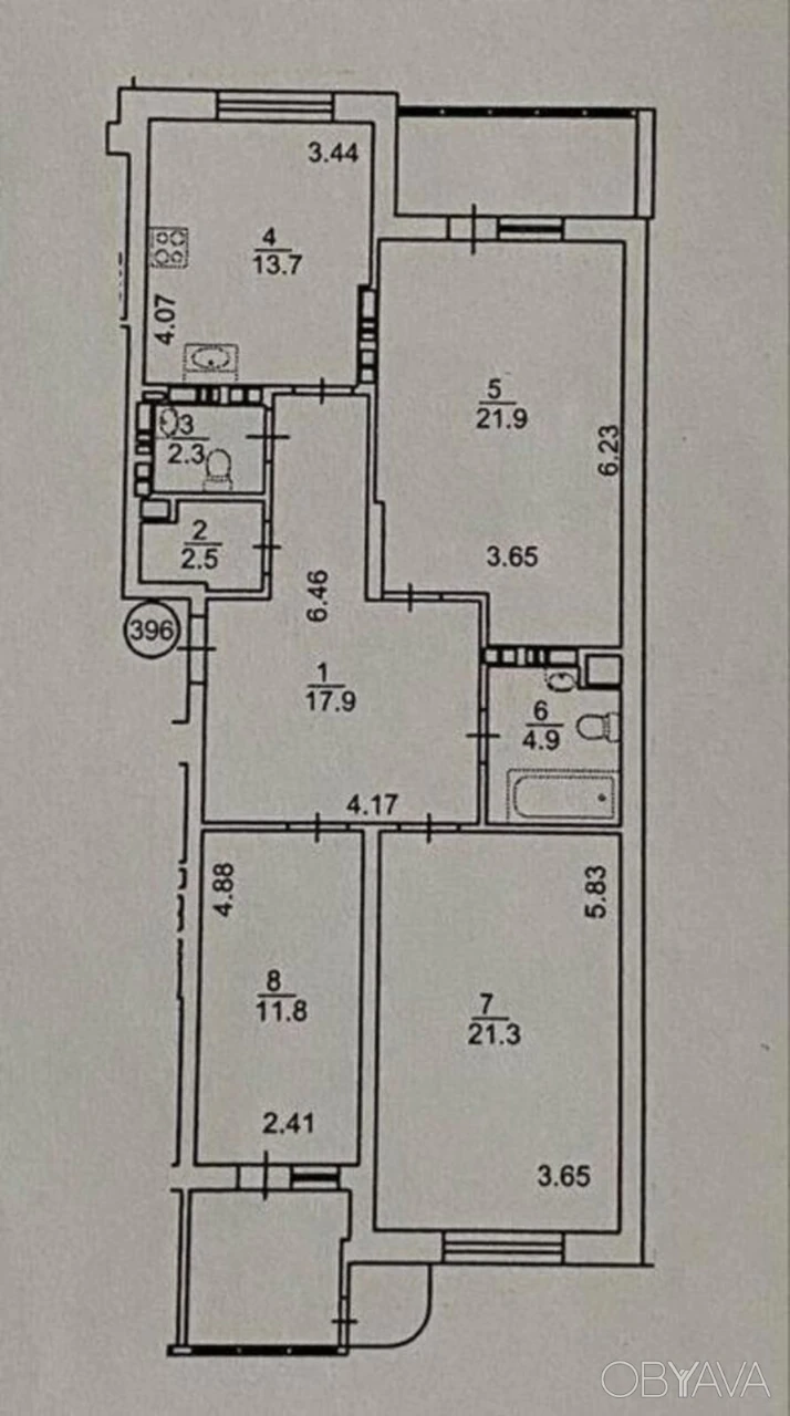 3-room apartment, 107 sq.m