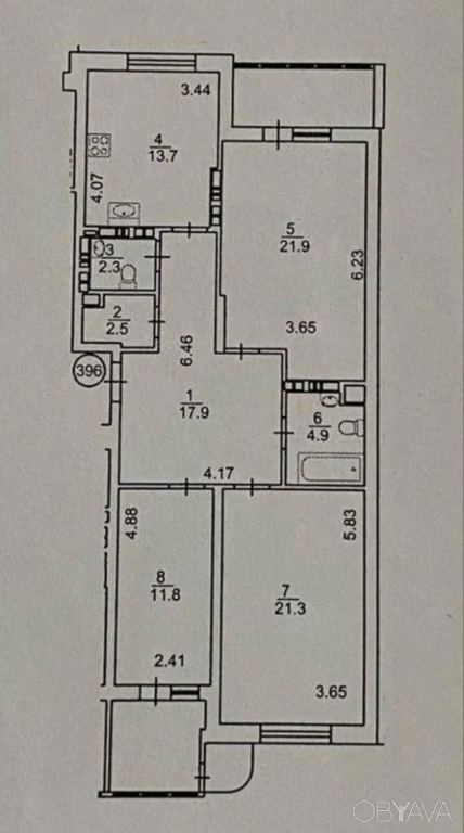 3-room apartment, 107 sq.m