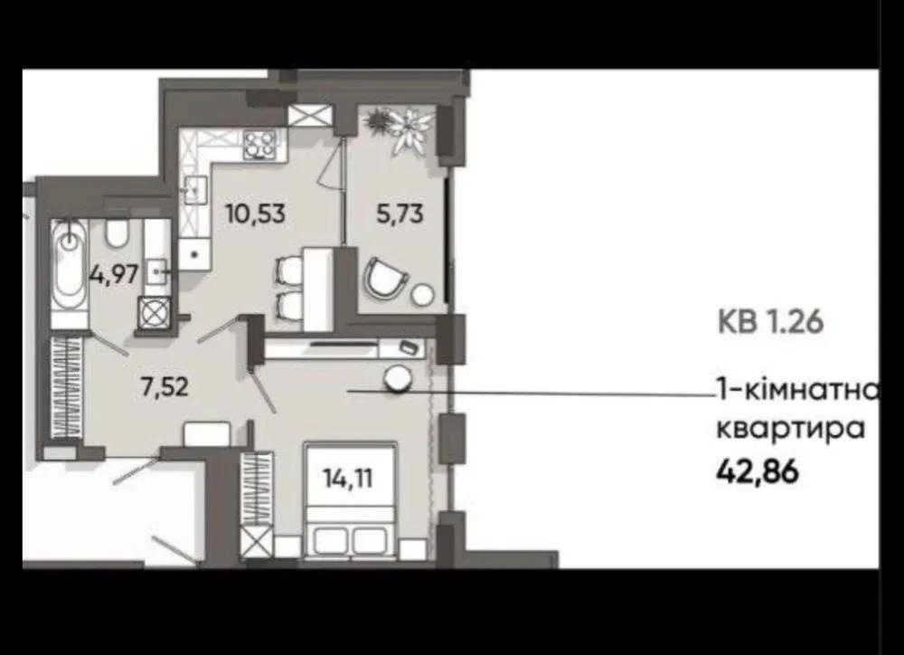 Продається 1-кімнатна квартира площею 43 м² у ЖК Lennona Res