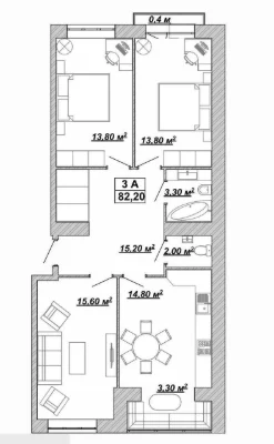 3-room apartment for sale in the center at a favorable price.