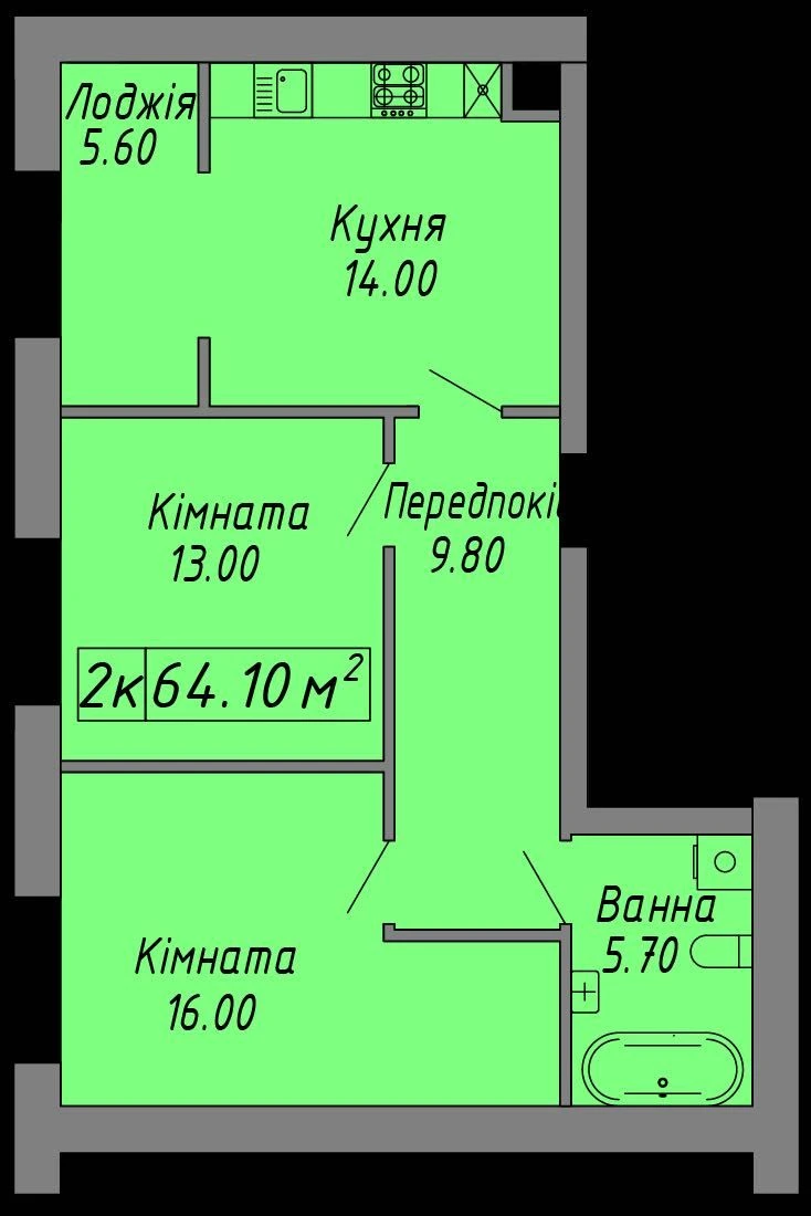 Двухкомнатная квартира. Скандинавия. Бандери. Центр. Газ