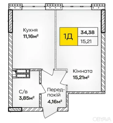 1-комнатная квартира, 34 кв.м