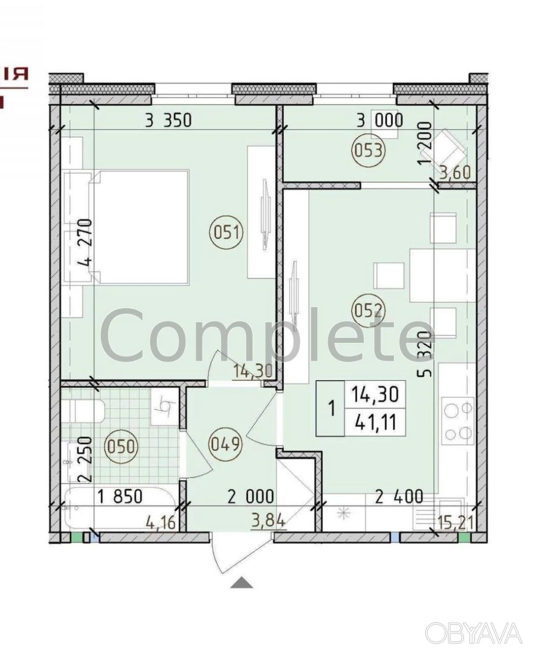 1-комнатная квартира, 41,1 м.кв.
