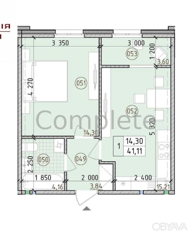 1-комнатная квартира, 41,1 м.кв.