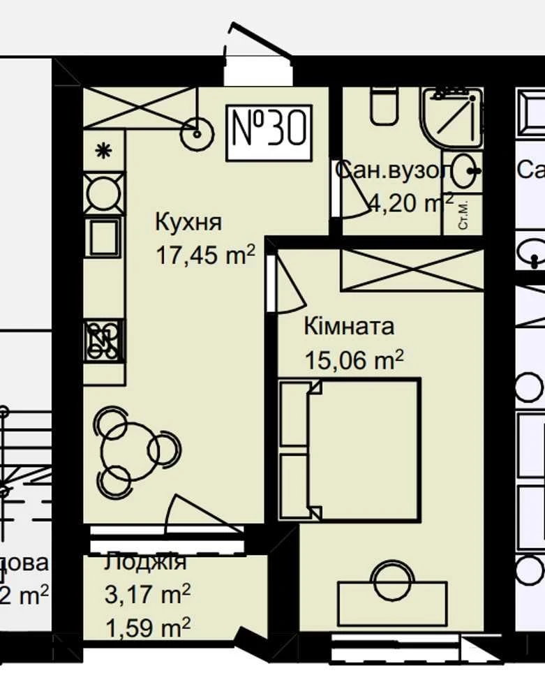 Продається 1-кімнатна квартира в новому ЖК “Дім Другетів” Ко