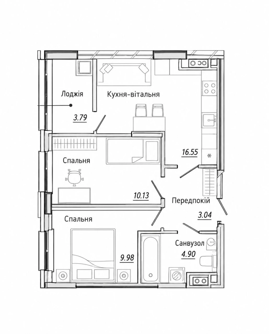 For Sale: 2-Room Apartment in a New Building. Gas Boiler.