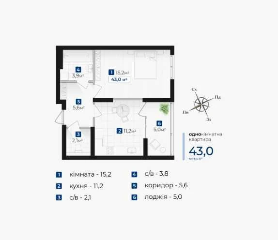 1-room apartment for sale in the "Senat" residential complex, Cascade district