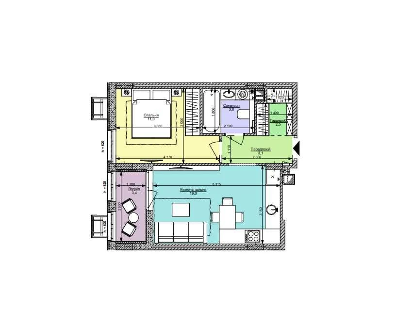 Продаж 1к квартири 39,8 м² з продуманим плануванням у Файна