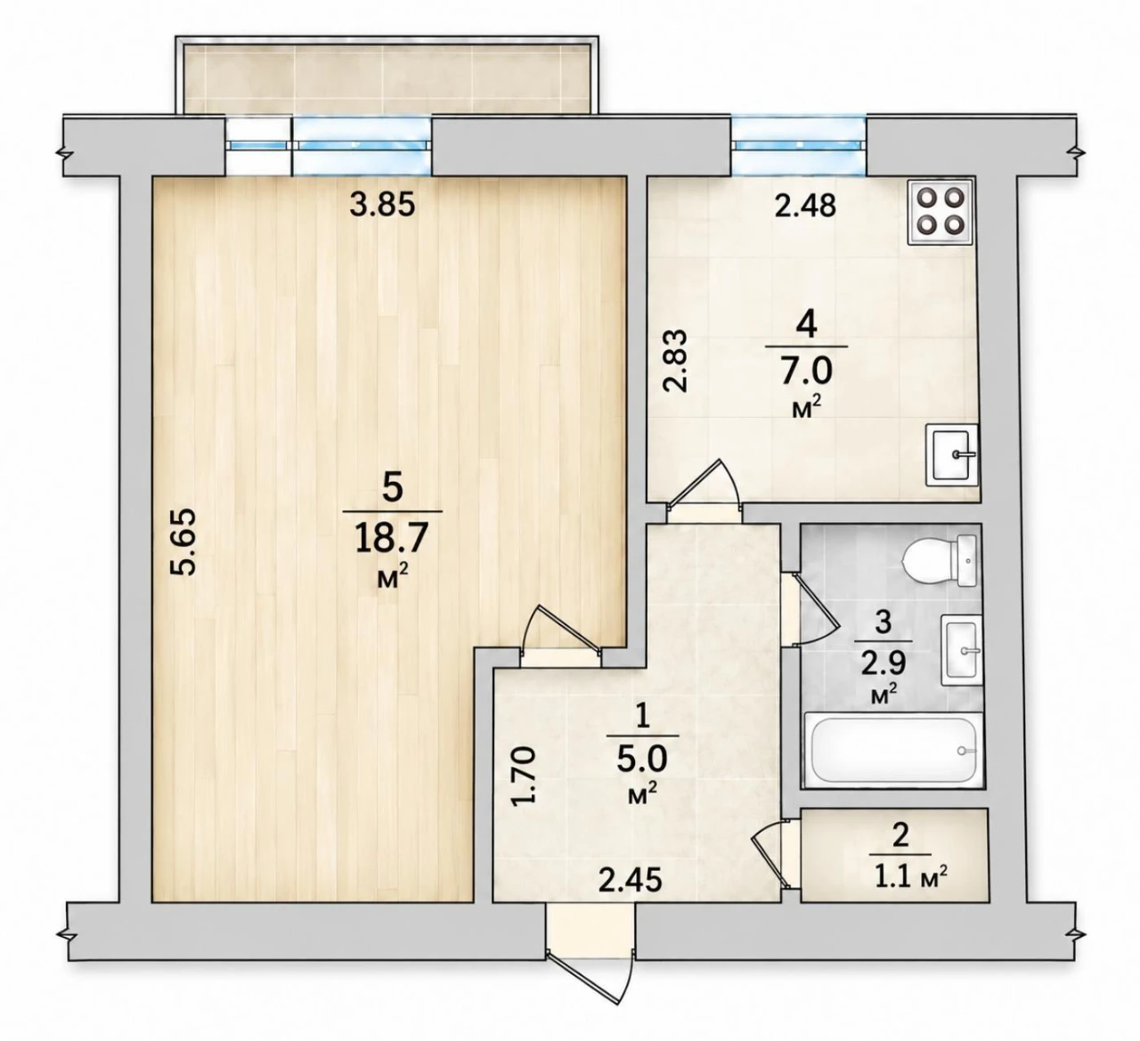 One-room apartment, good layout.
