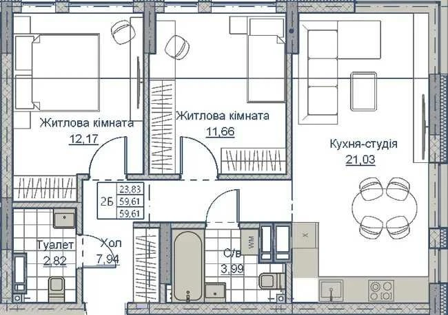 Продаж Квартири 62 м2 в ЖК А+Я