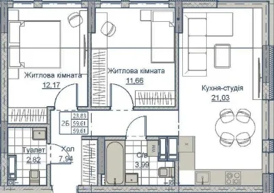 Продаж Квартири 62 м2 в ЖК А+Я