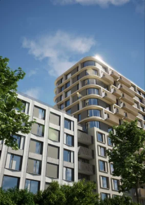 1-room new building with a wardrobe, balcony and a large kitchen