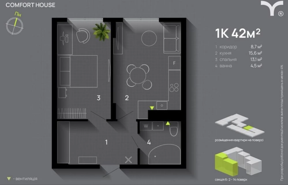1к квартира біля набережної лінії в ЖК Comfort House