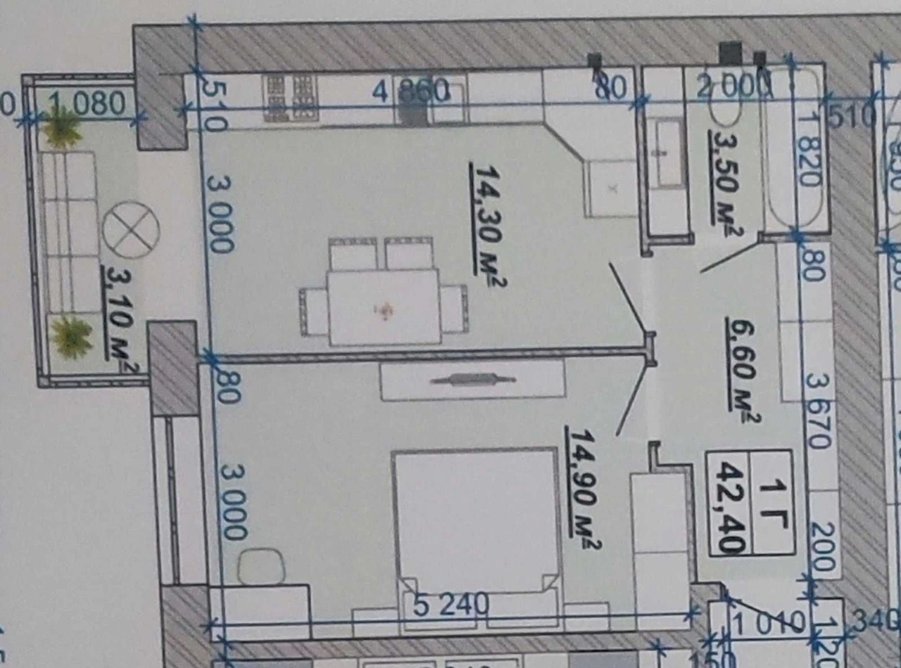 1кімн  Центр міста, район КНЯГИНЕН, 42,4м.кв