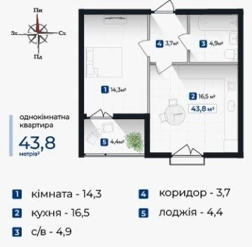 ЖК Козацький БЕЗ ДОПЛАТ 1к квартира готова