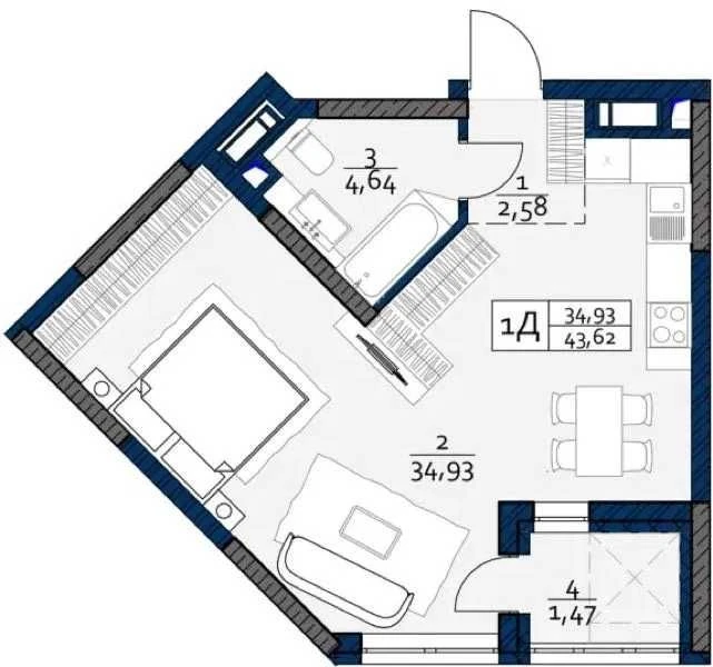 Продаж 1кімнатної квартири 43,62м2 в ЖК POLARIS на Оболоні