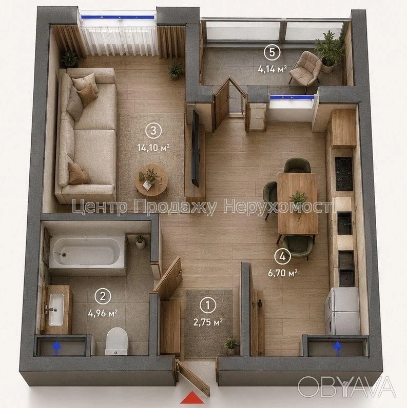 1-bedroom apartment, 32.6 sq m