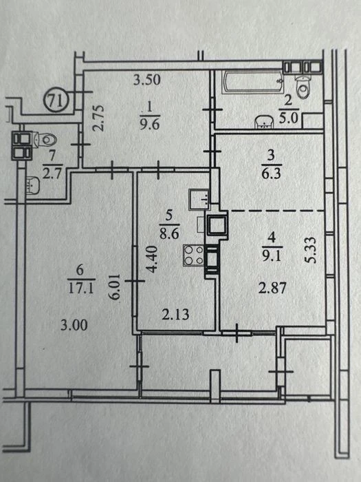 I am selling a 2-room apartment of 64.8 sq m, bargaining