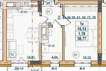 One-room apartment for sale, 39 sq m in a new building with gas!