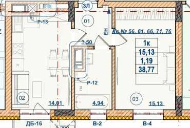 One-room apartment for sale, 39 sq m in a new building with gas!