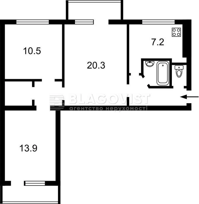 3-room apartment for sale Rusanivka