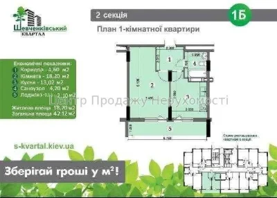 Sale of 1-bedroom apartment, 42 sq m, 14/25 floors, Шевchenkivsky Kvartal residential complex
