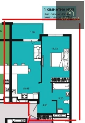 Продаж 1 кімнатної квартири,ЖК Continent West , Боздош , газ