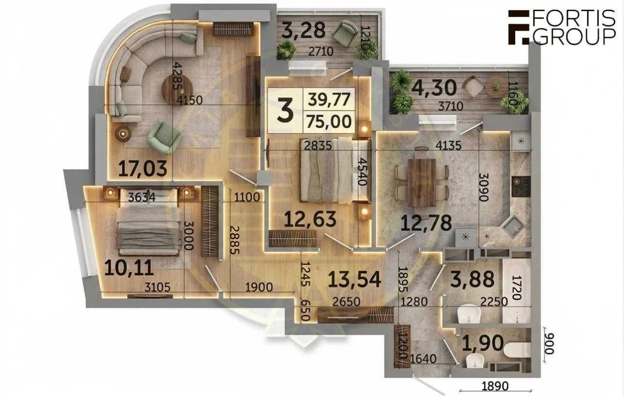 Sale of a 3-room apartment 75 sq m in the residential complex "Urvlysky-2" in the Dnitsky district