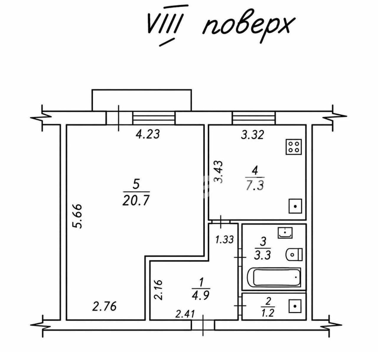 Таирова, 1-комнатная квартира с балконом 38,3 м² в кирпичном доме,