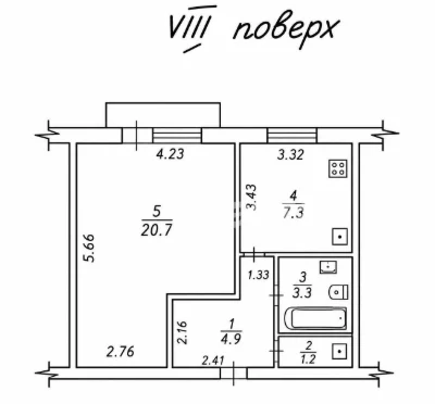 Таирова, 1-комнатная квартира с балконом 38,3 м² в кирпичном доме,