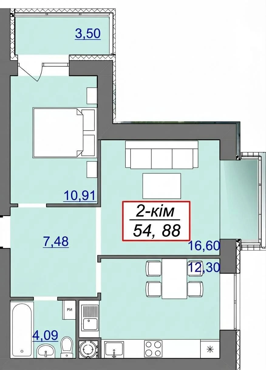 Sale of a bright 2-room apartment for SALE with installment payment