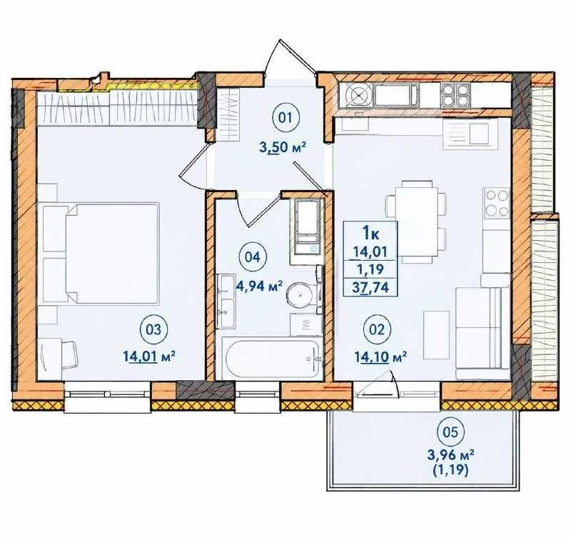 Sale price! 1 room apartment under a MON agreement in a quiet location