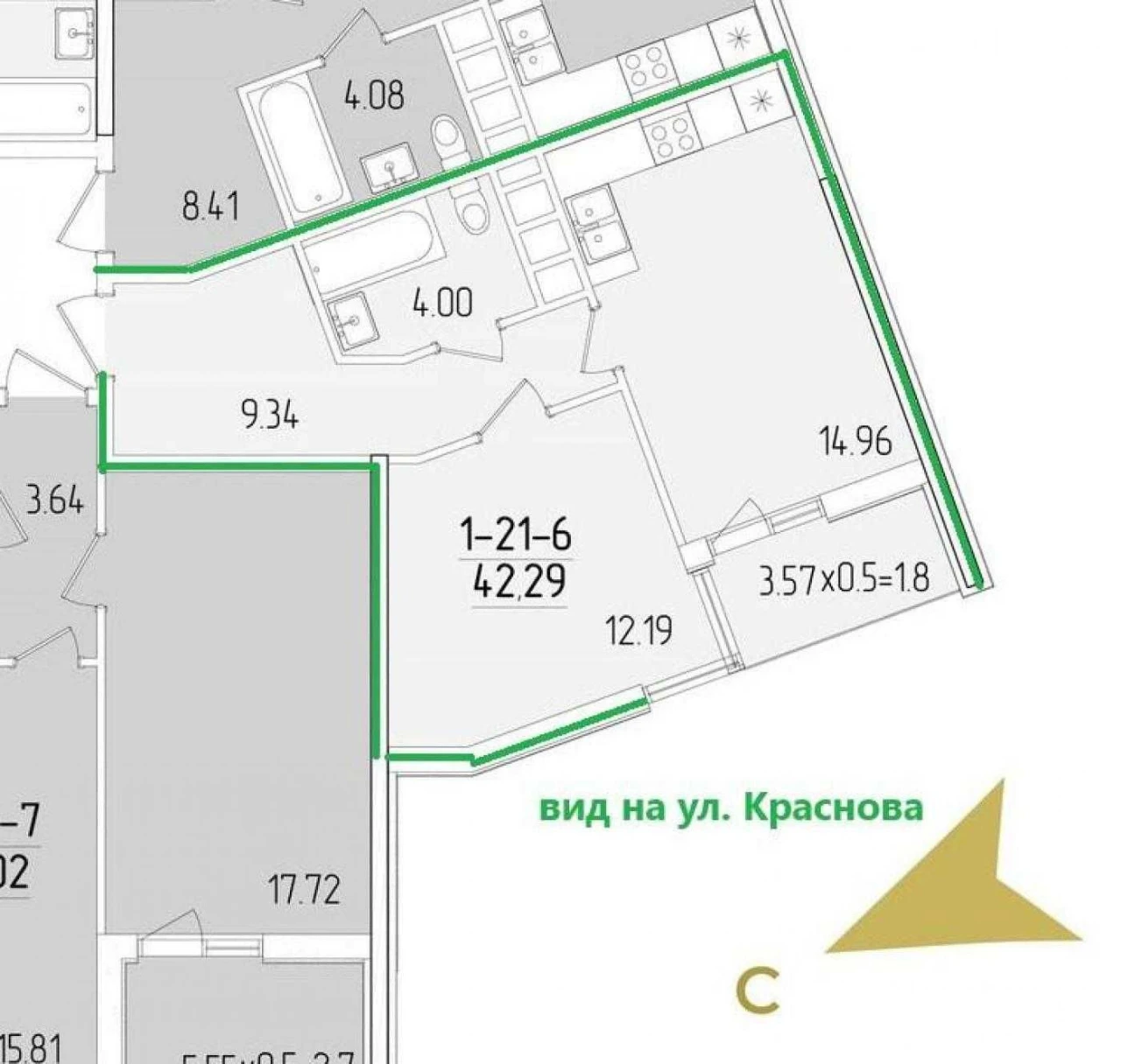 Продаж! Квартира в ЖК KADORR City, Краснова 41 м.кв.