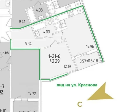 Продаж! Квартира в ЖК KADORR City, Краснова 41 м.кв.