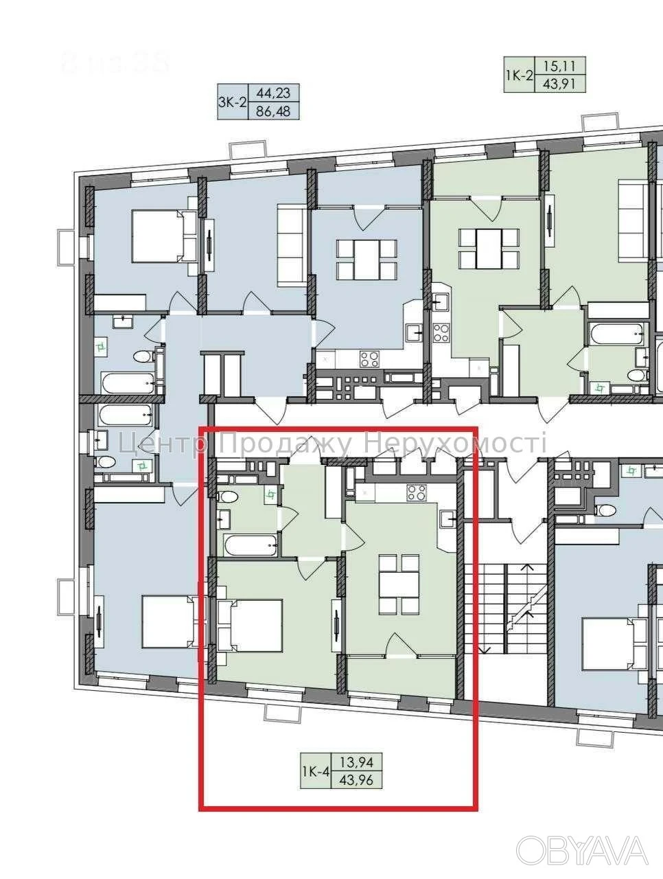1 room apartment, 43.96 sq.m.