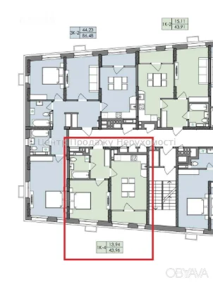 1 room apartment, 43.96 sq.m.