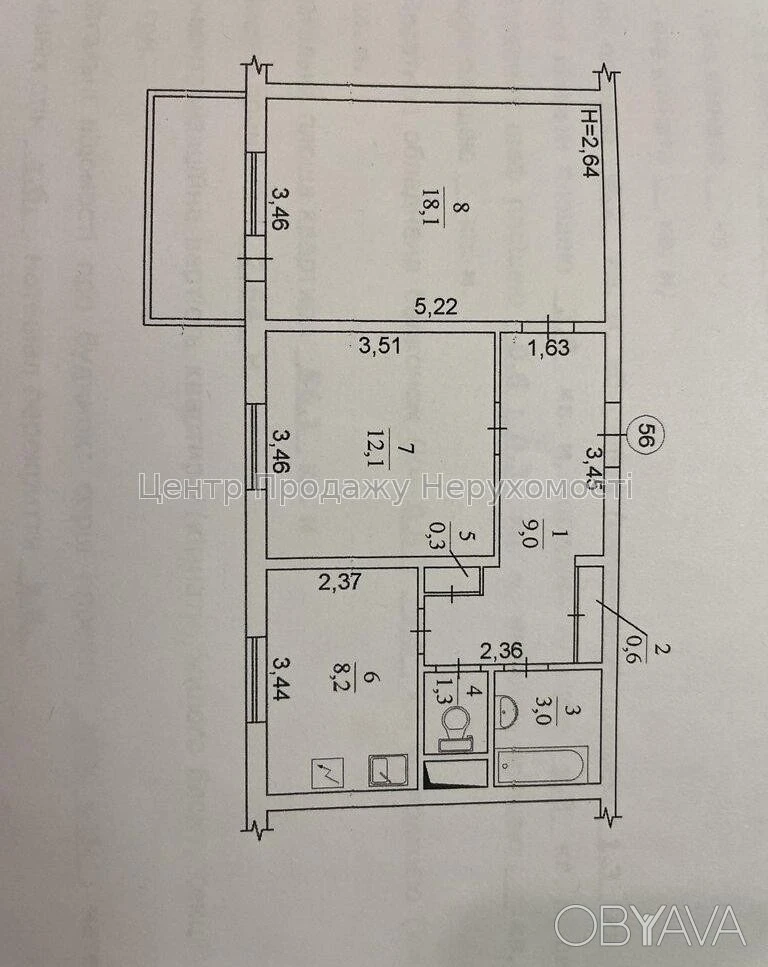 2-комнатная квартира, 56 м.кв.