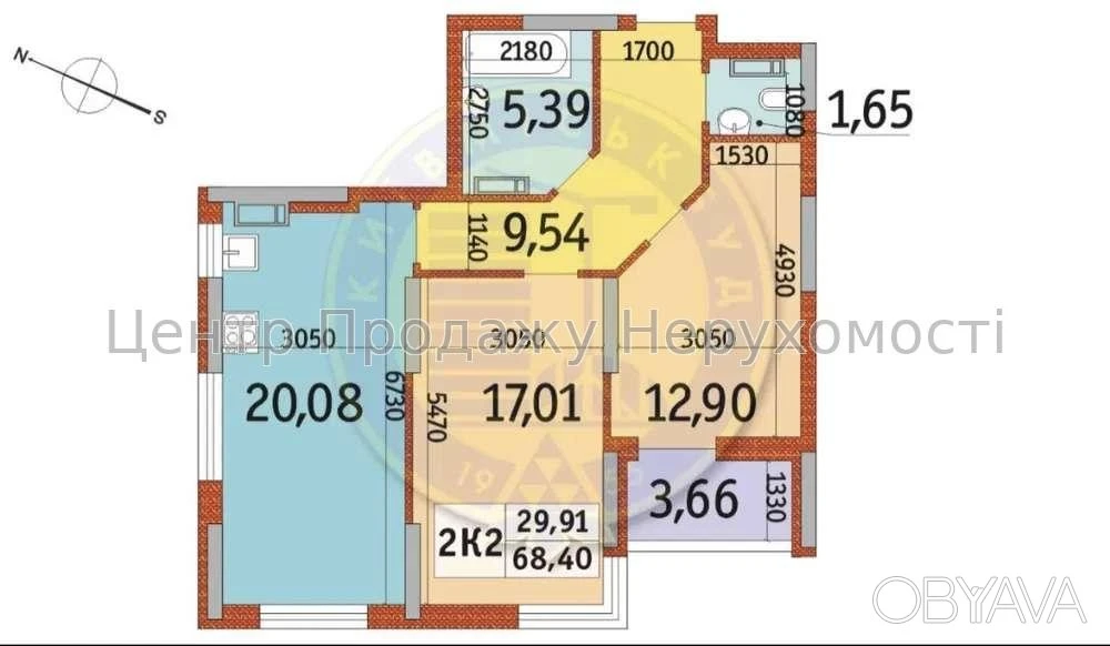 2-room apartment, 68 sq.m.