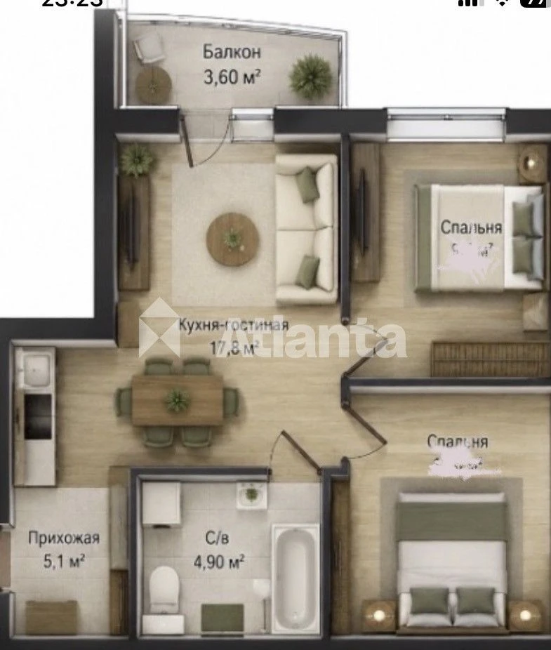 2-room apartment in the Four Seasons residential complex; re