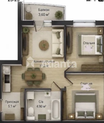 2-room apartment in the Four Seasons residential complex; re