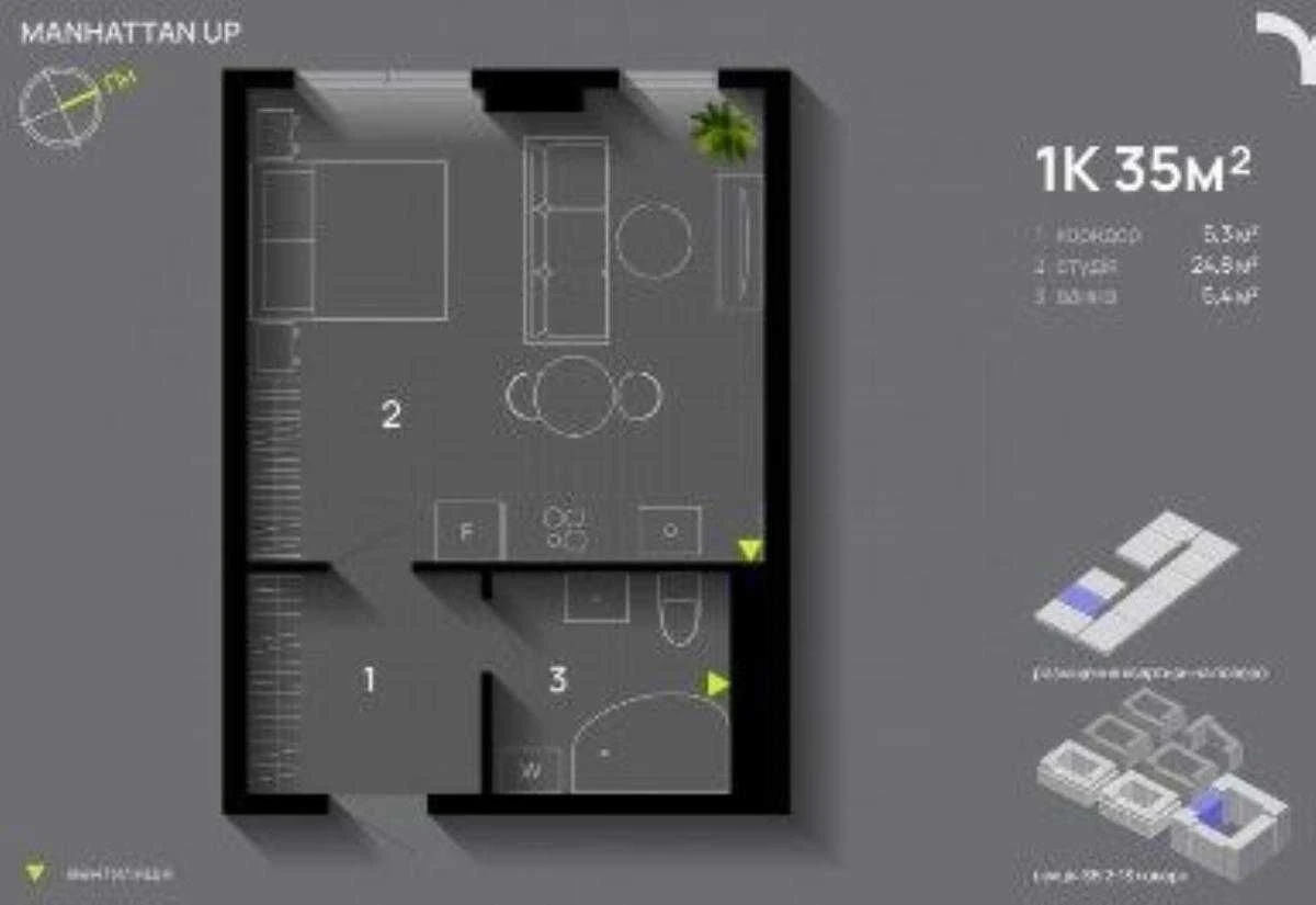 Продається 1-кімнатна квартира-студія, готова к ремонту в ЖК "Ma