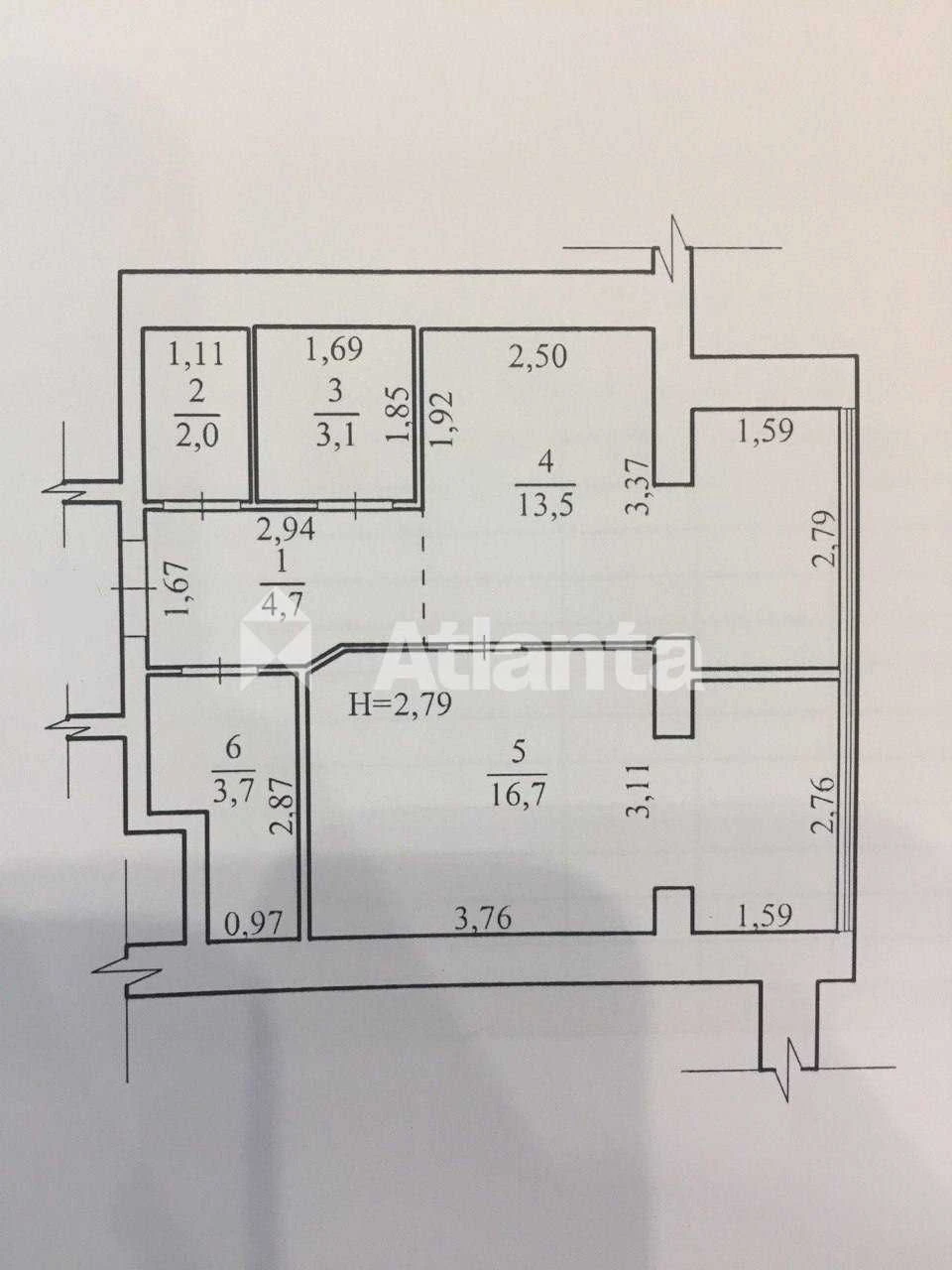 Apartment, 1 room, renovated, individual heating, brick
