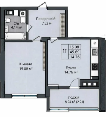 One-bedroom apartment near the city lake