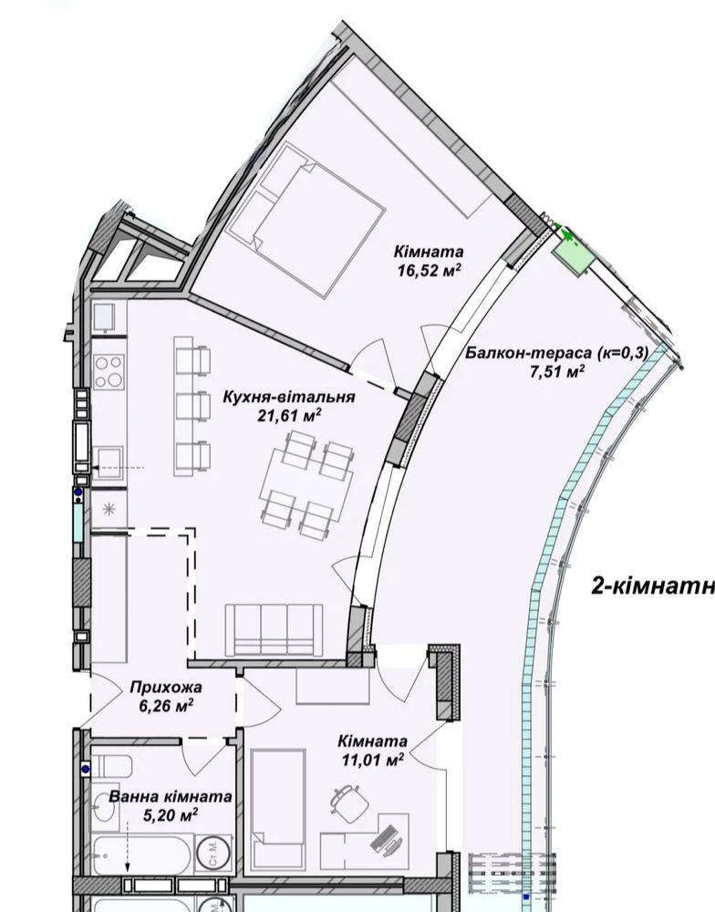 Sale of a 2-bedroom apartment in the Crystal residential complex | 2к |