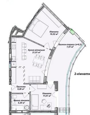 Sale of a 2-bedroom apartment in the Crystal residential complex | 2к |