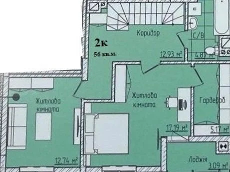 Sale of a 2-room apartment with an area of 56 m² in a modern new building