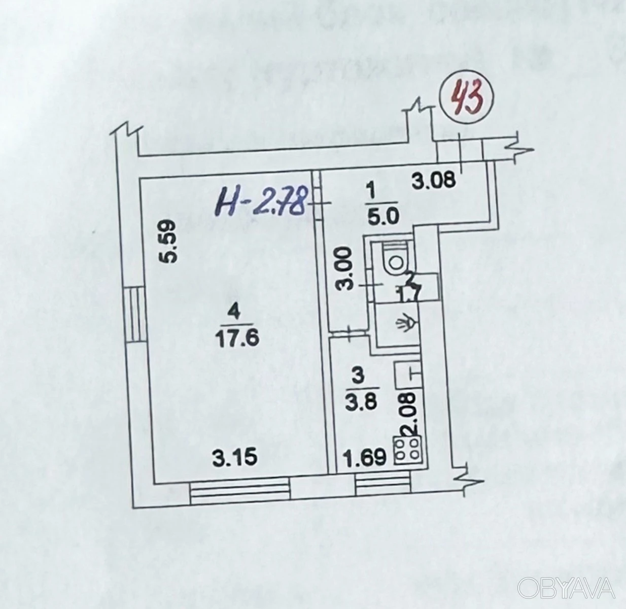 1-room apartment, 28 sq.m