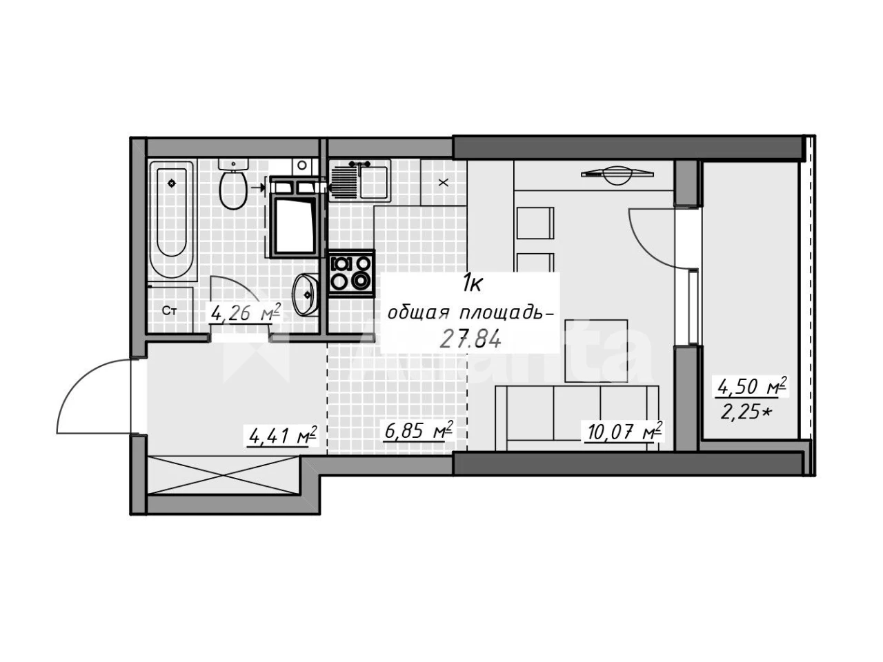 1-room apartment, renovated, new building "Atmosphere" residential complex