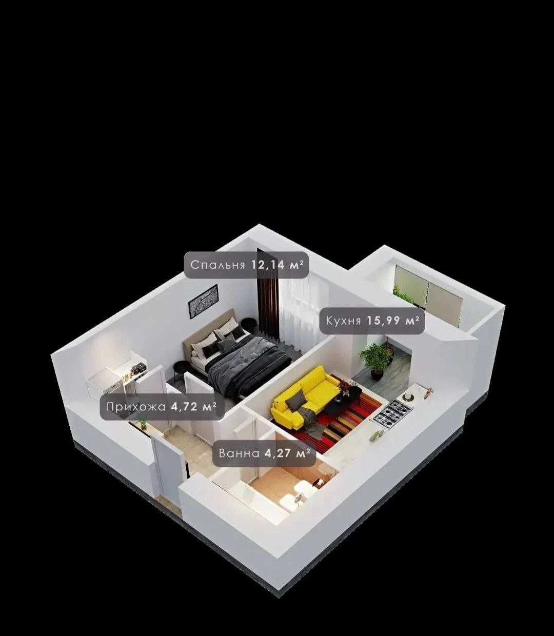 Ready 1-room apartment for sale in a new building